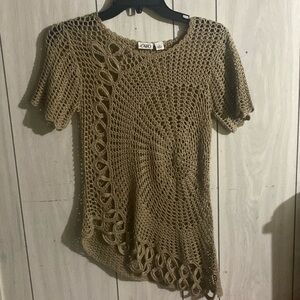 Beige crochet asymmetrical top